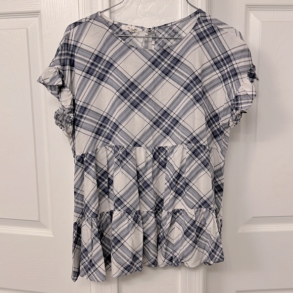 Maurices Plaid Tiered Babydoll Top - Picture 2 of 5